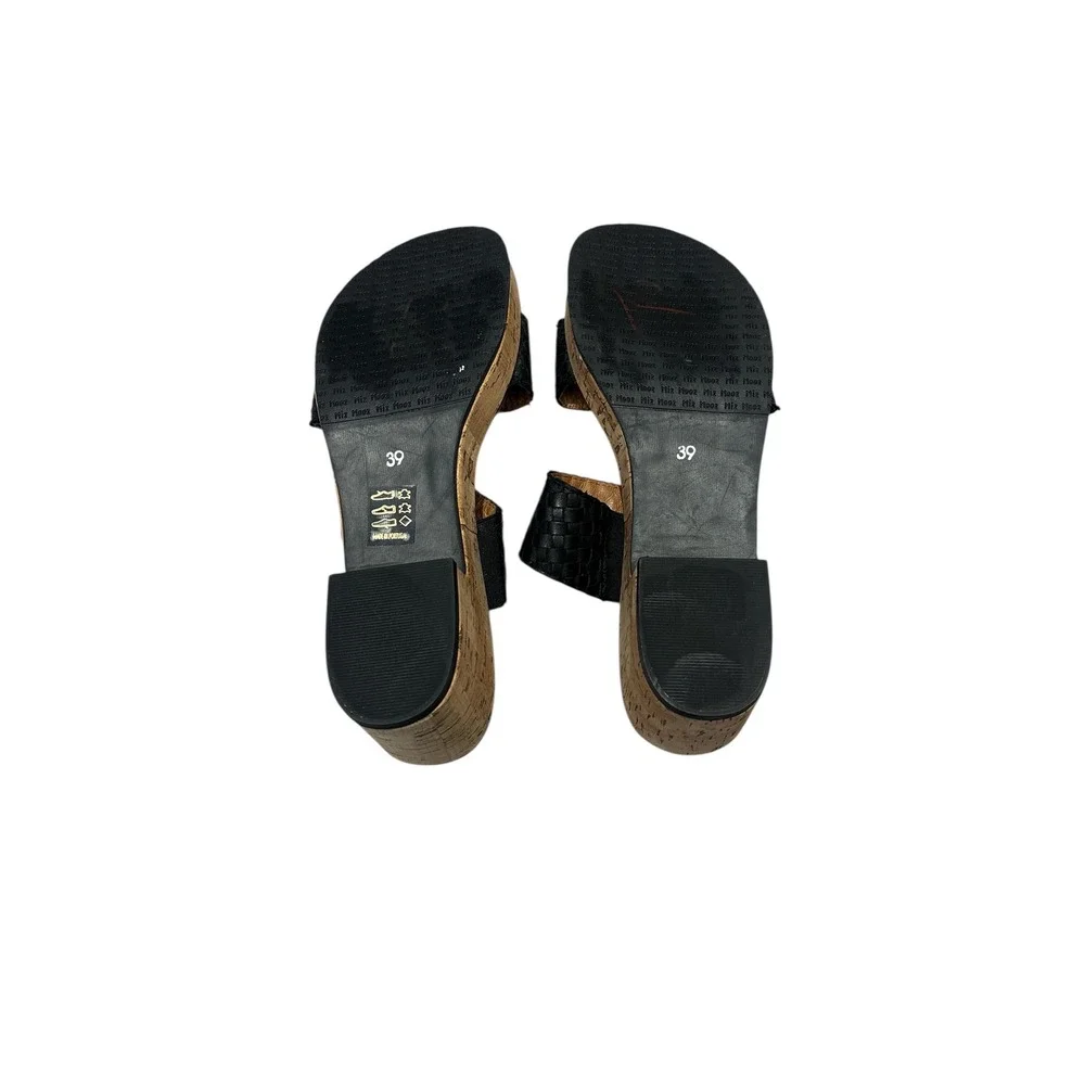 Miz‎ Mooz Black Woven Double Strap Platform Wedge Sandals Womens Size 39
